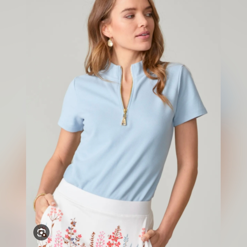 Spartina 449 Short Sleeve Serena Half Zip Women's Top Size XS